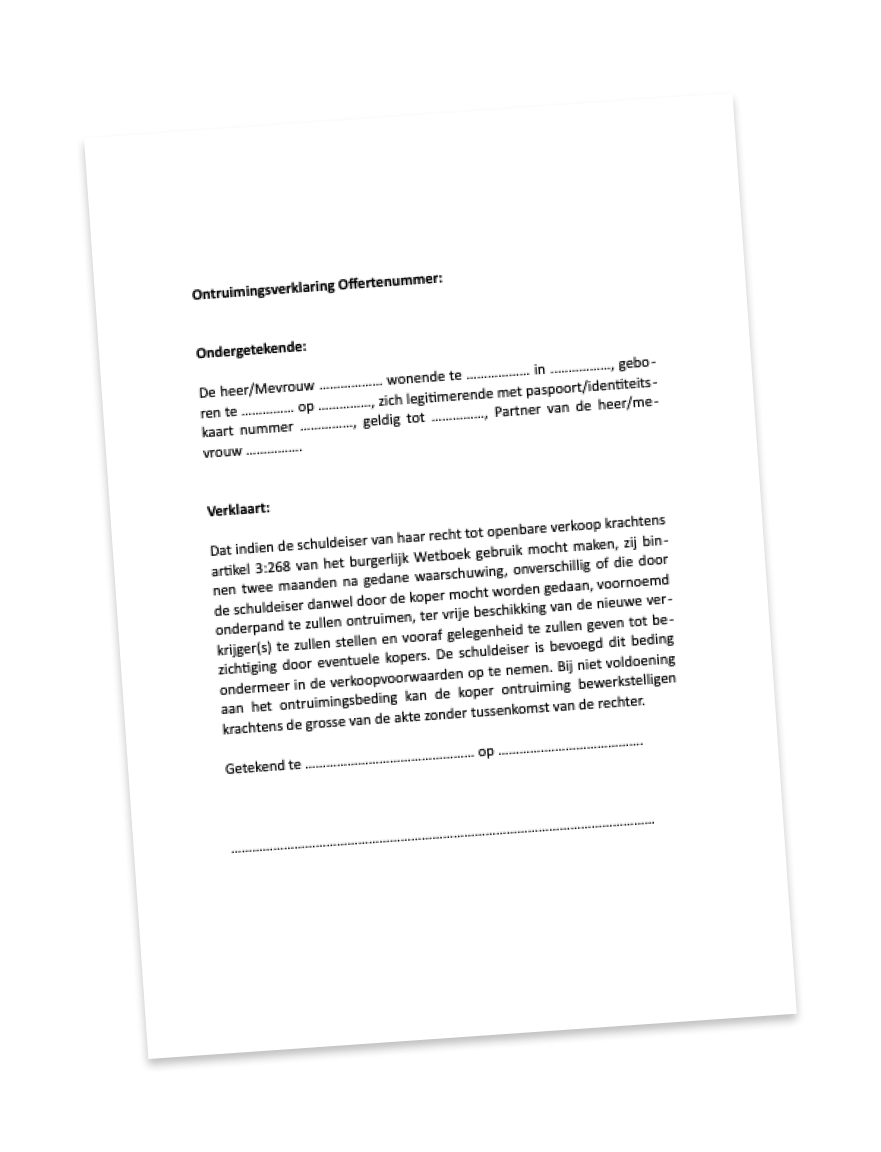 Eerste pagina - Ontruimingsverklaring